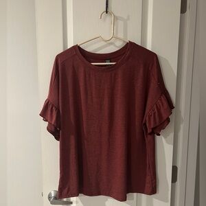 Red Boxy Flutter Sleeve Blouse